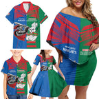 Custom Knights and Rabbitohs Mascot Together Family Matching Off Shoulder Short Dress and Hawaiian Shirt