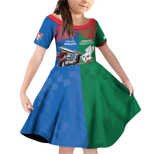 Custom Knights and Rabbitohs Mascot Together Family Matching Off Shoulder Short Dress and Hawaiian Shirt