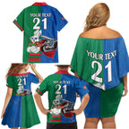 Custom Knights and Rabbitohs Mascot Together Family Matching Off Shoulder Short Dress and Hawaiian Shirt