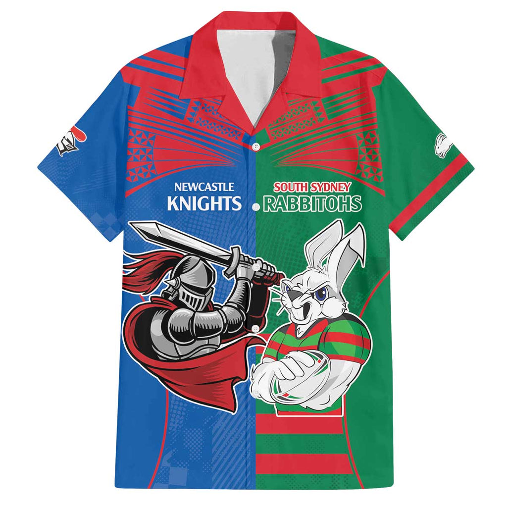 Custom Knights and Rabbitohs Mascot Together Family Matching Off Shoulder Short Dress and Hawaiian Shirt