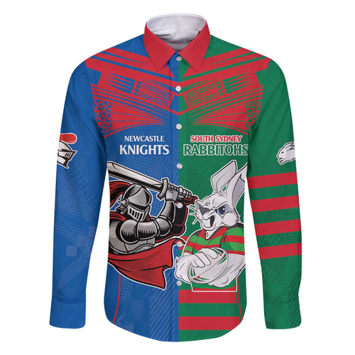Custom Knights and Rabbitohs Mascot Together Family Matching Off Shoulder Short Dress and Hawaiian Shirt