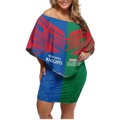 Custom Knights and Rabbitohs Mascot Together Family Matching Off Shoulder Short Dress and Hawaiian Shirt