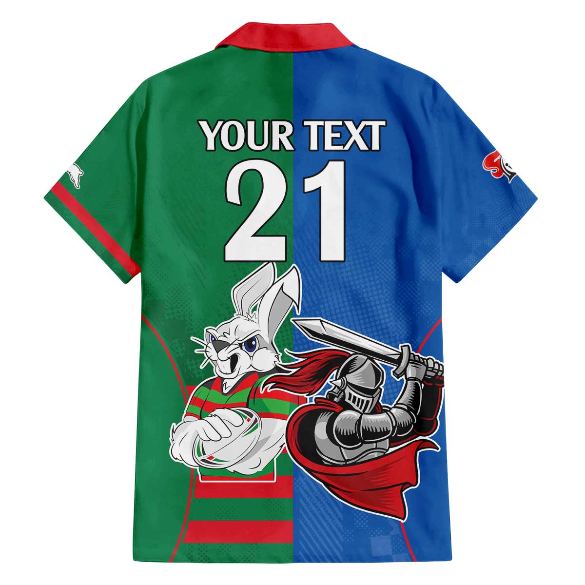 Custom Knights and Rabbitohs Mascot Together Family Matching Puletasi and Hawaiian Shirt