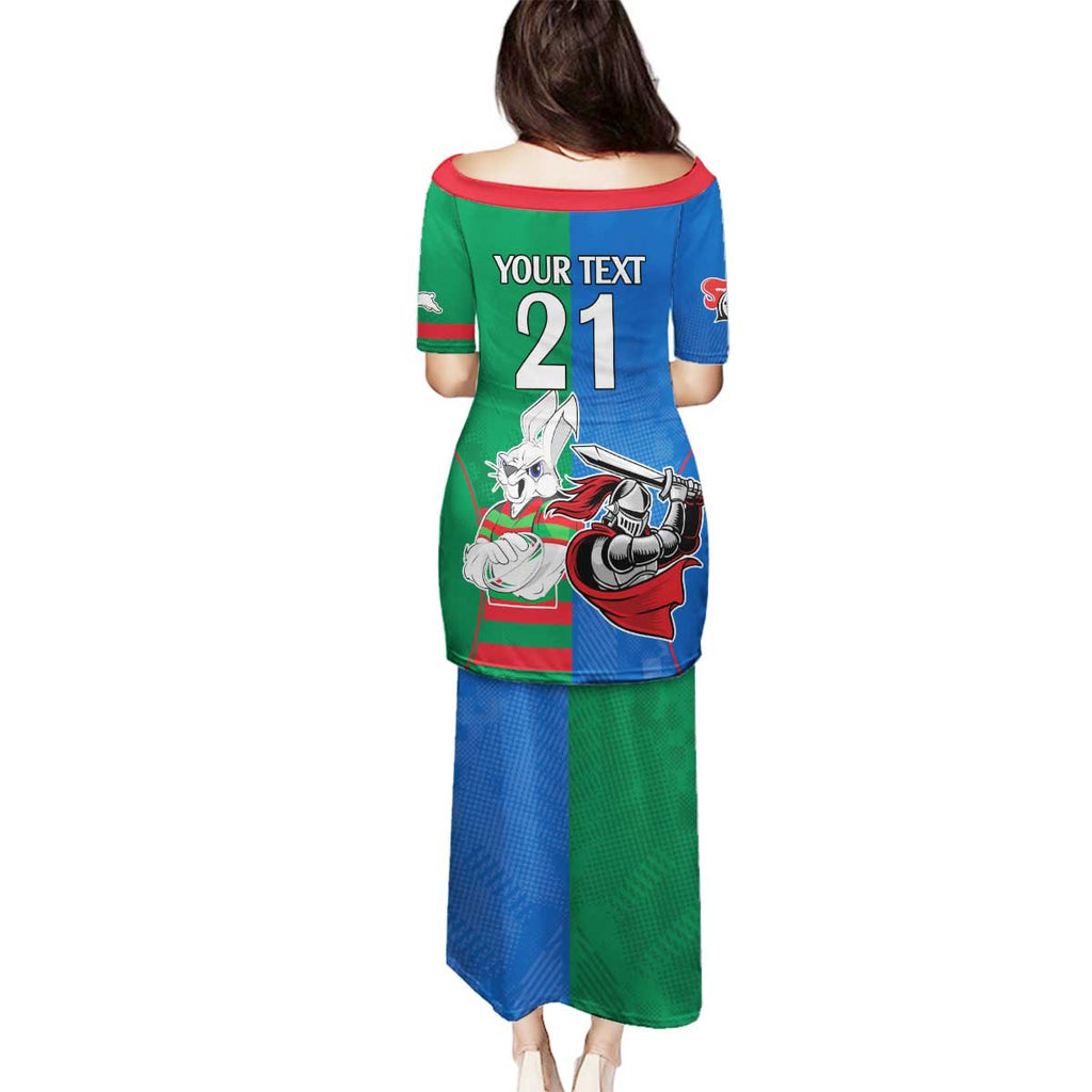 Custom Knights and Rabbitohs Mascot Together Family Matching Puletasi and Hawaiian Shirt