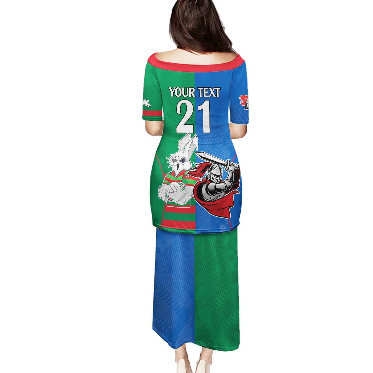 Custom Knights and Rabbitohs Mascot Together Family Matching Puletasi and Hawaiian Shirt