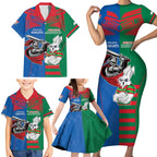 Custom Knights and Rabbitohs Mascot Together Family Matching Short Sleeve Bodycon Dress and Hawaiian Shirt