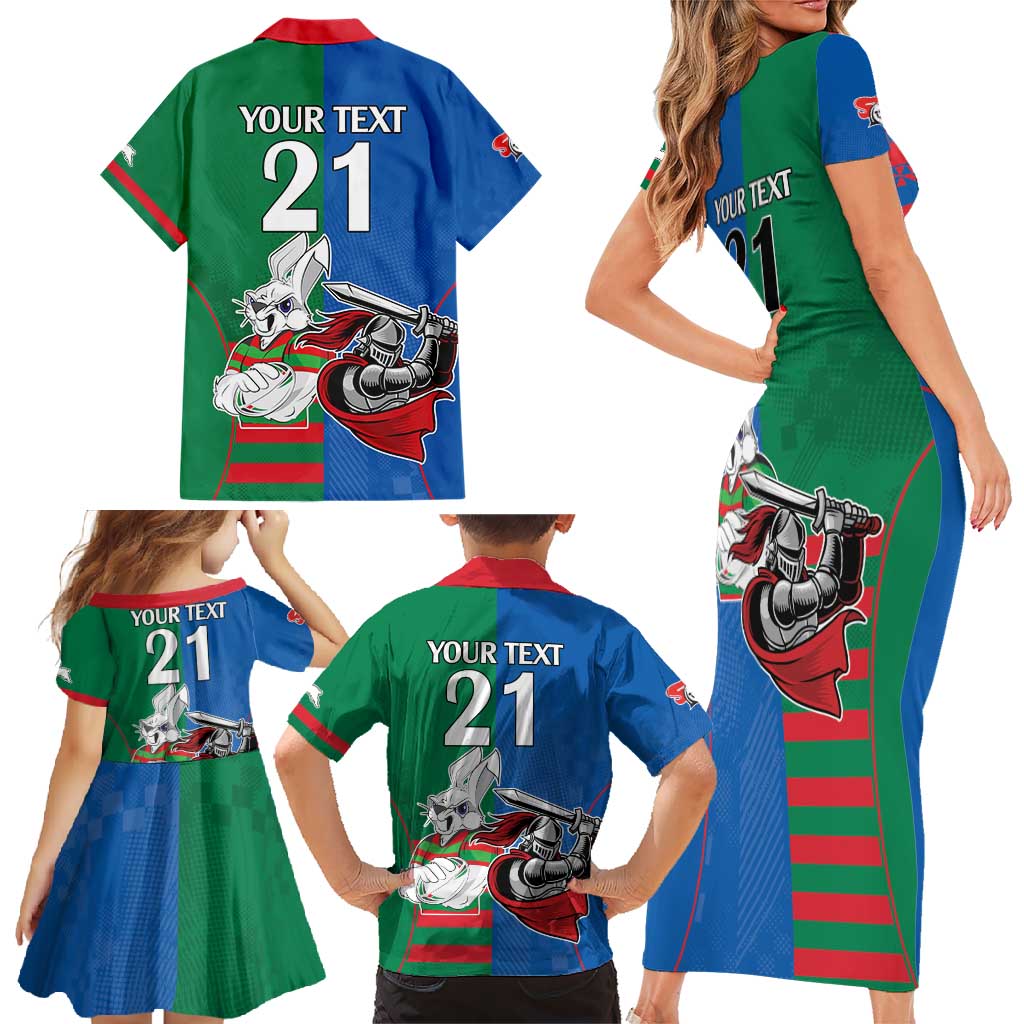 Custom Knights and Rabbitohs Mascot Together Family Matching Short Sleeve Bodycon Dress and Hawaiian Shirt