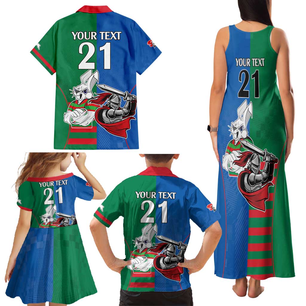 Custom Knights and Rabbitohs Mascot Together Family Matching Tank Maxi Dress and Hawaiian Shirt