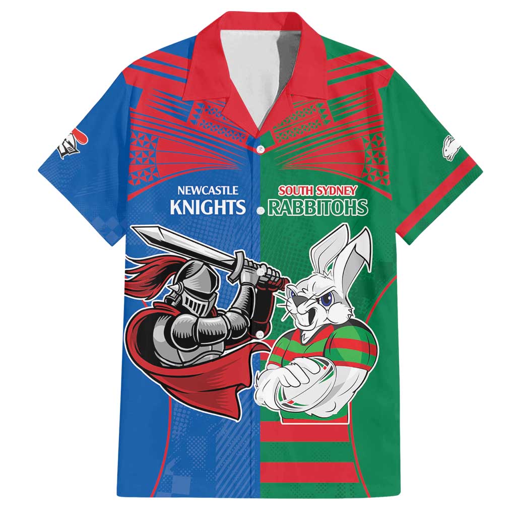 Custom Knights and Rabbitohs Mascot Together Family Matching Tank Maxi Dress and Hawaiian Shirt