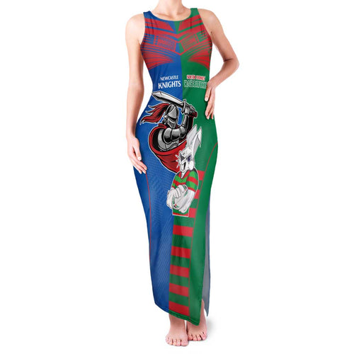 Custom Knights and Rabbitohs Mascot Together Family Matching Tank Maxi Dress and Hawaiian Shirt