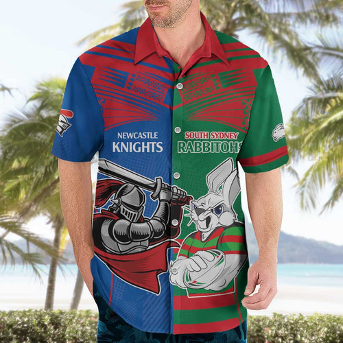 Custom Knights and Rabbitohs Mascot Together Hawaiian Shirt
