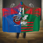 Custom Knights and Rabbitohs Mascot Together Hooded Blanket