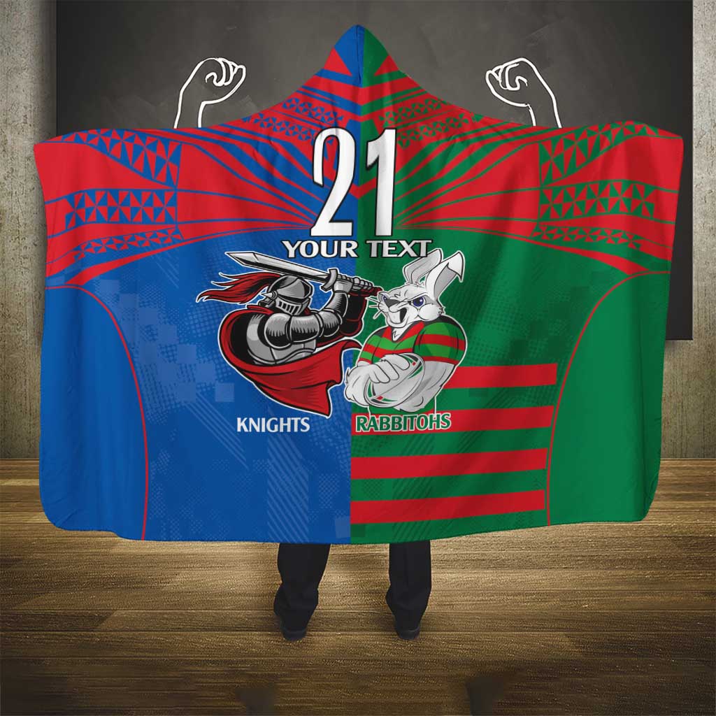 Custom Knights and Rabbitohs Mascot Together Hooded Blanket