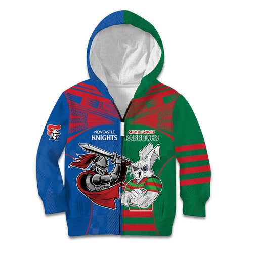 Custom Knights and Rabbitohs Mascot Together Kid Hoodie