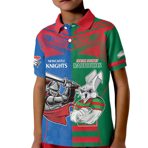 Custom Knights and Rabbitohs Mascot Together Kid Polo Shirt
