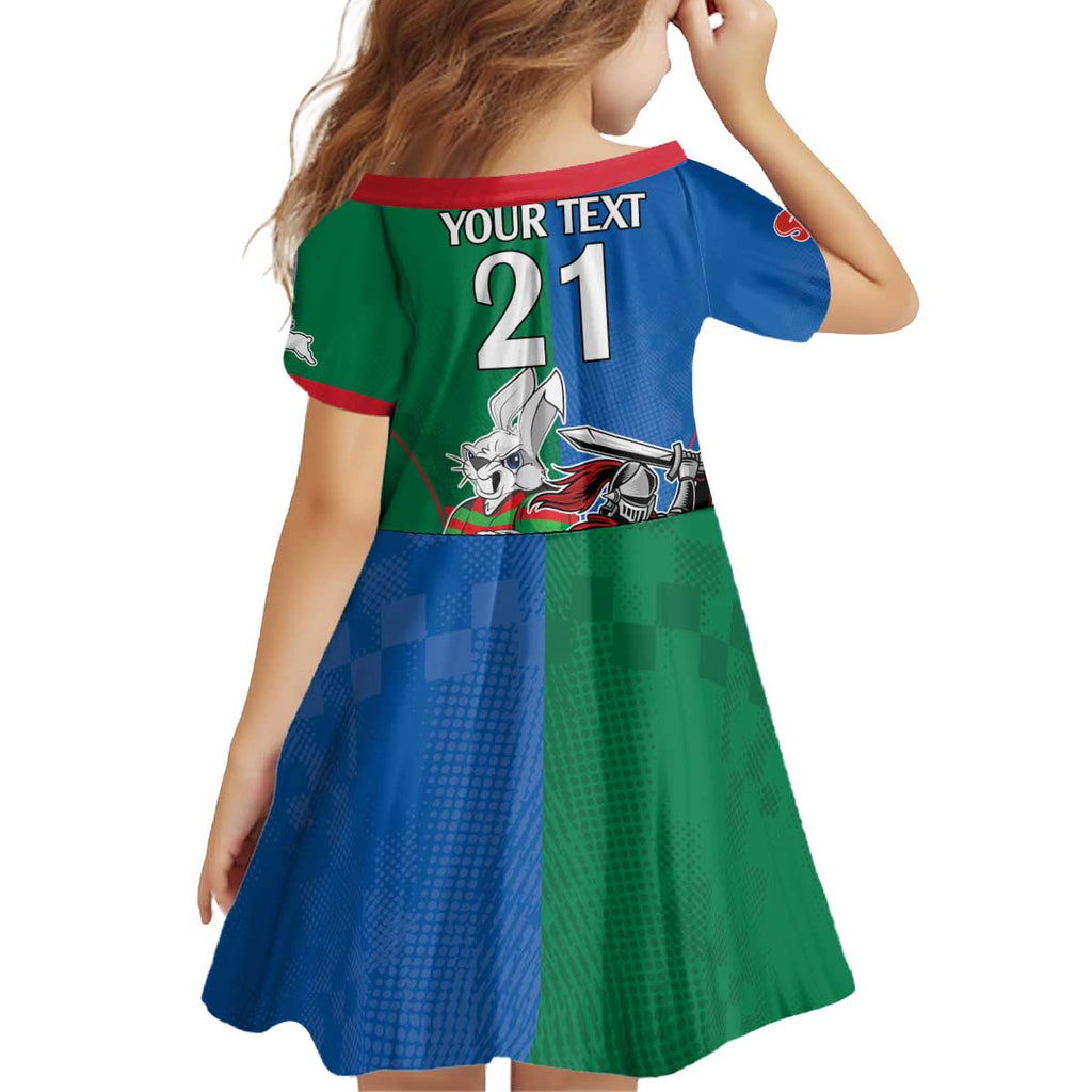 Custom Knights and Rabbitohs Mascot Together Kid Short Sleeve Dress