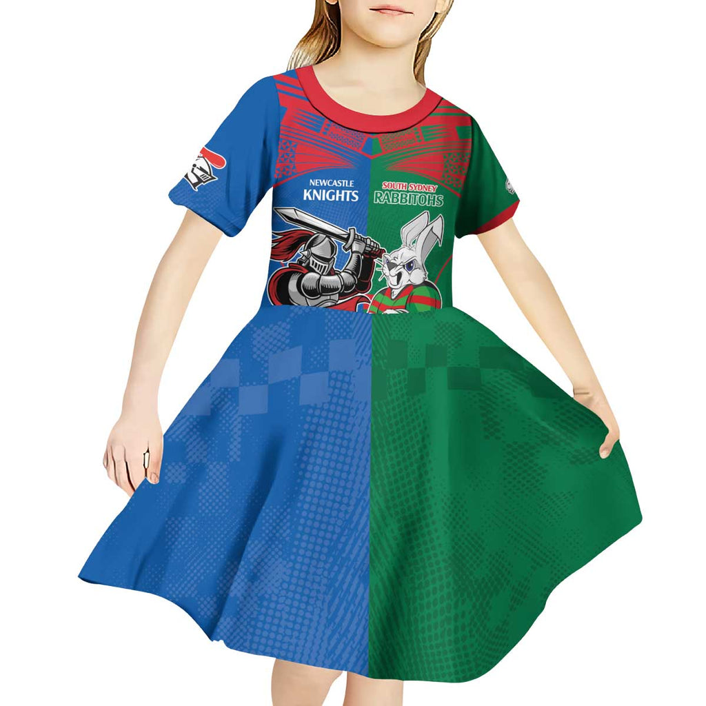 Custom Knights and Rabbitohs Mascot Together Kid Short Sleeve Dress
