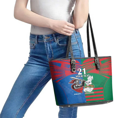 Custom Knights and Rabbitohs Mascot Together Leather Tote Bag