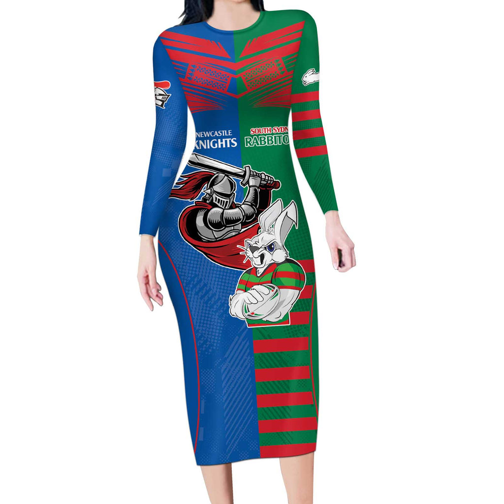 Custom Knights and Rabbitohs Mascot Together Long Sleeve Bodycon Dress