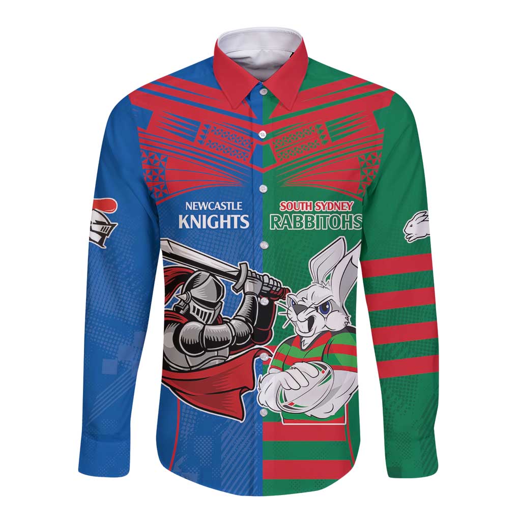 Custom Knights and Rabbitohs Mascot Together Long Sleeve Button Shirt