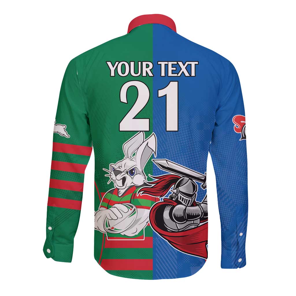 Custom Knights and Rabbitohs Mascot Together Long Sleeve Button Shirt