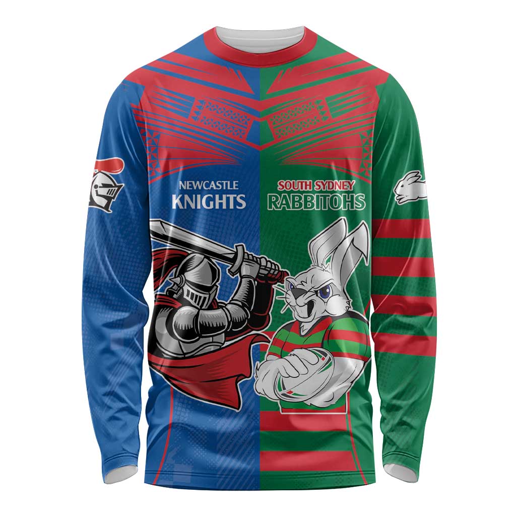 Custom Knights and Rabbitohs Mascot Together Long Sleeve Shirt