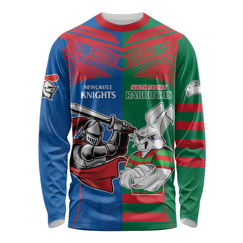 Custom Knights and Rabbitohs Mascot Together Long Sleeve Shirt
