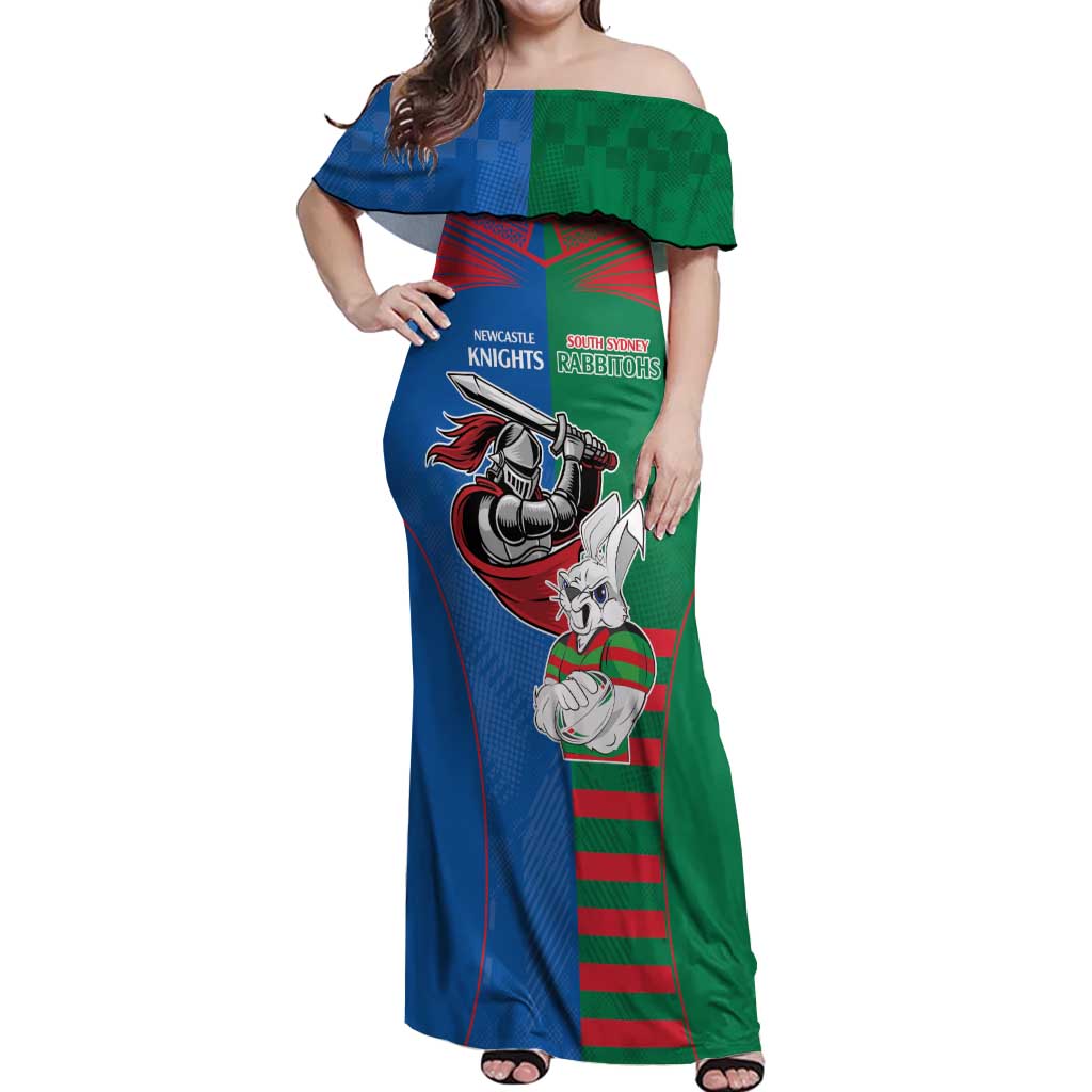 Custom Knights and Rabbitohs Mascot Together Off Shoulder Maxi Dress