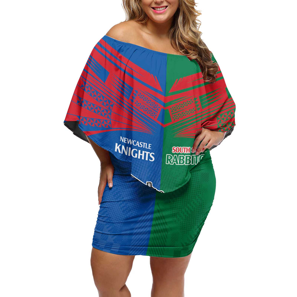 Custom Knights and Rabbitohs Mascot Together Off Shoulder Short Dress
