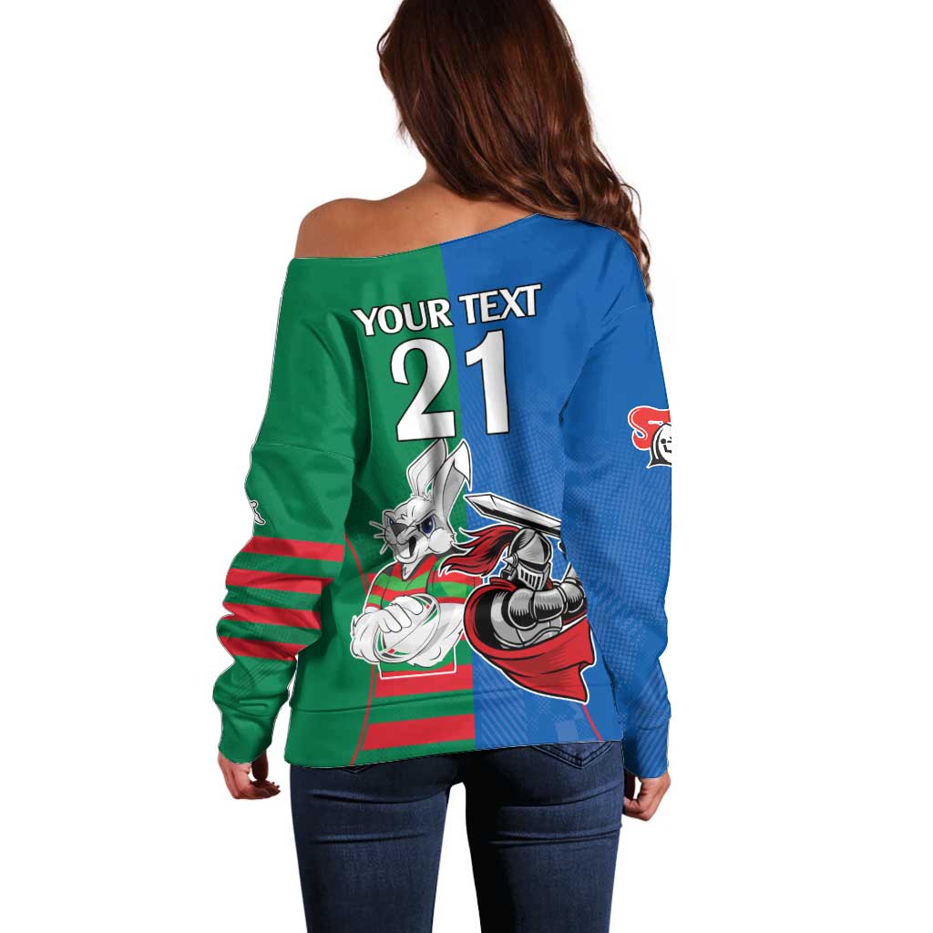 Custom Knights and Rabbitohs Mascot Together Off Shoulder Sweater