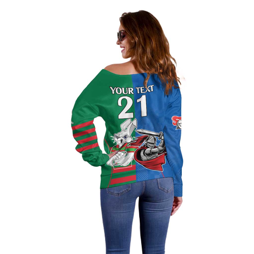 Custom Knights and Rabbitohs Mascot Together Off Shoulder Sweater