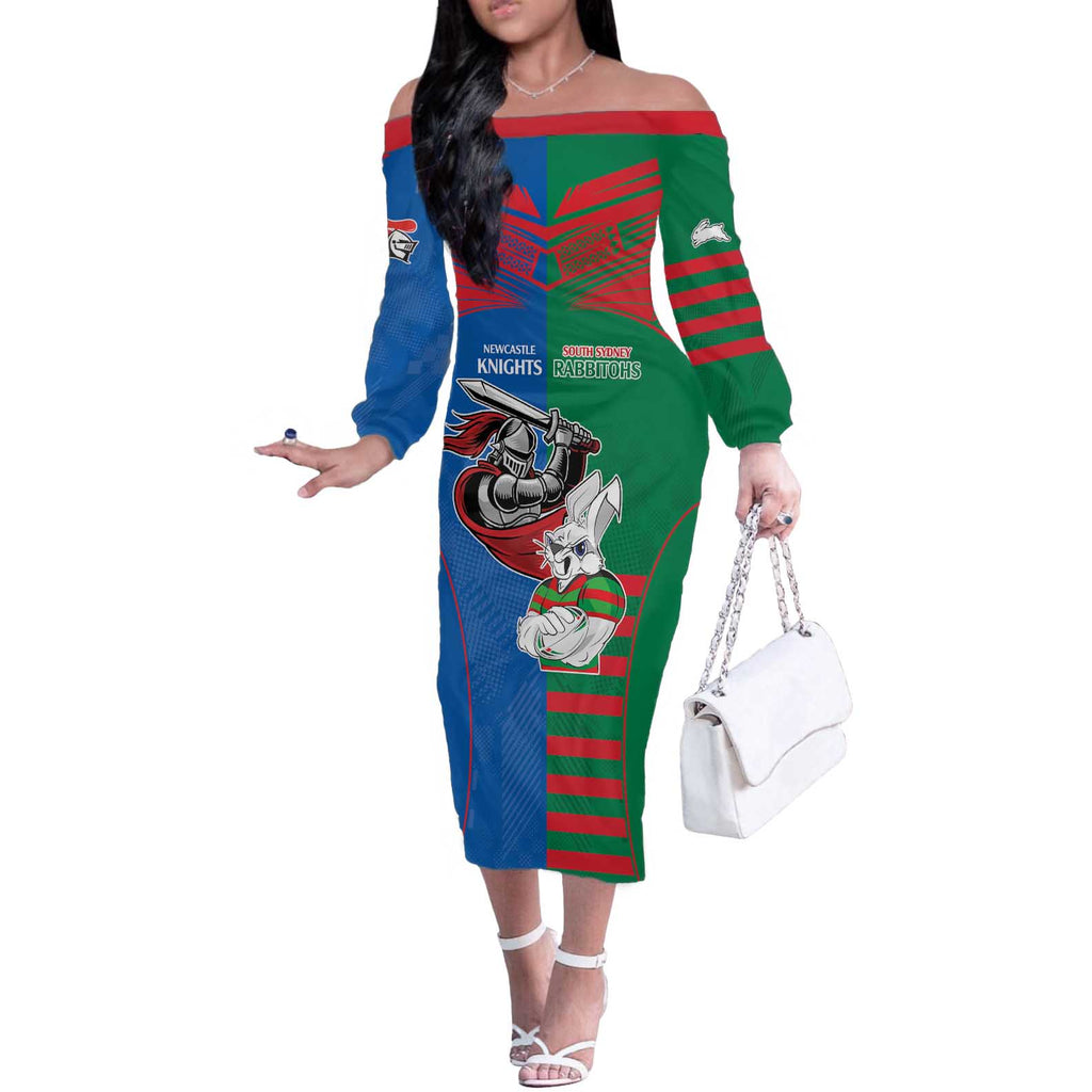 Custom Knights and Rabbitohs Mascot Together Off The Shoulder Long Sleeve Dress