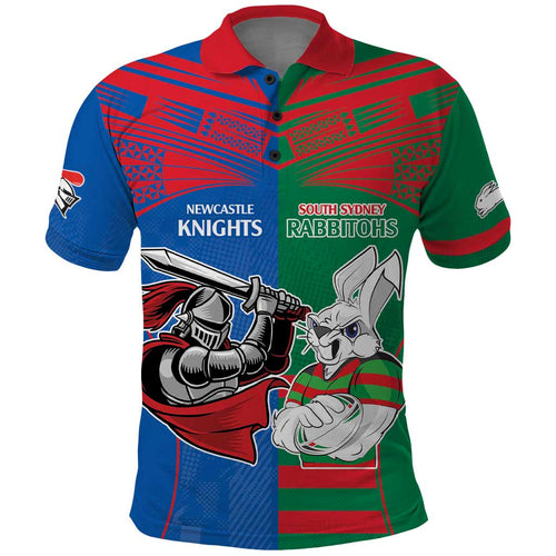 Custom Knights and Rabbitohs Mascot Together Polo Shirt