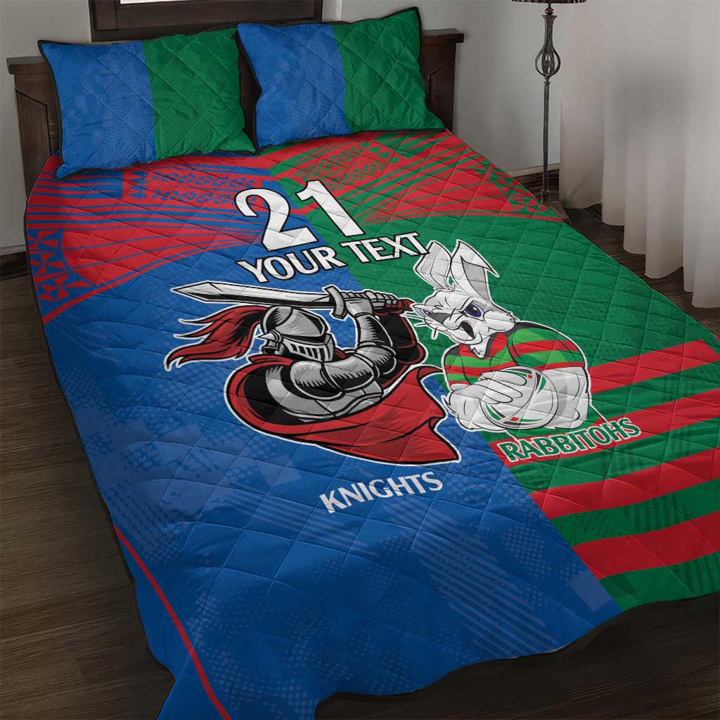 Custom Knights and Rabbitohs Mascot Together Quilt Bed Set