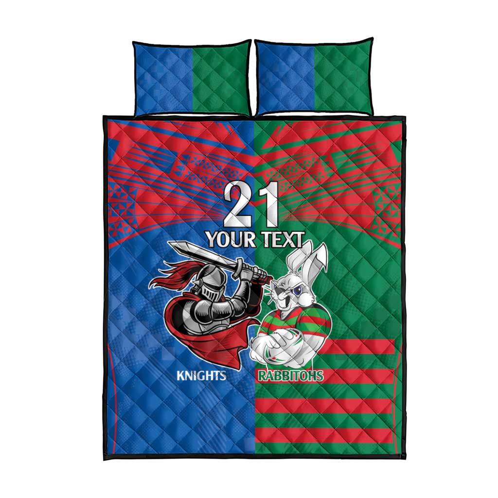 Custom Knights and Rabbitohs Mascot Together Quilt Bed Set