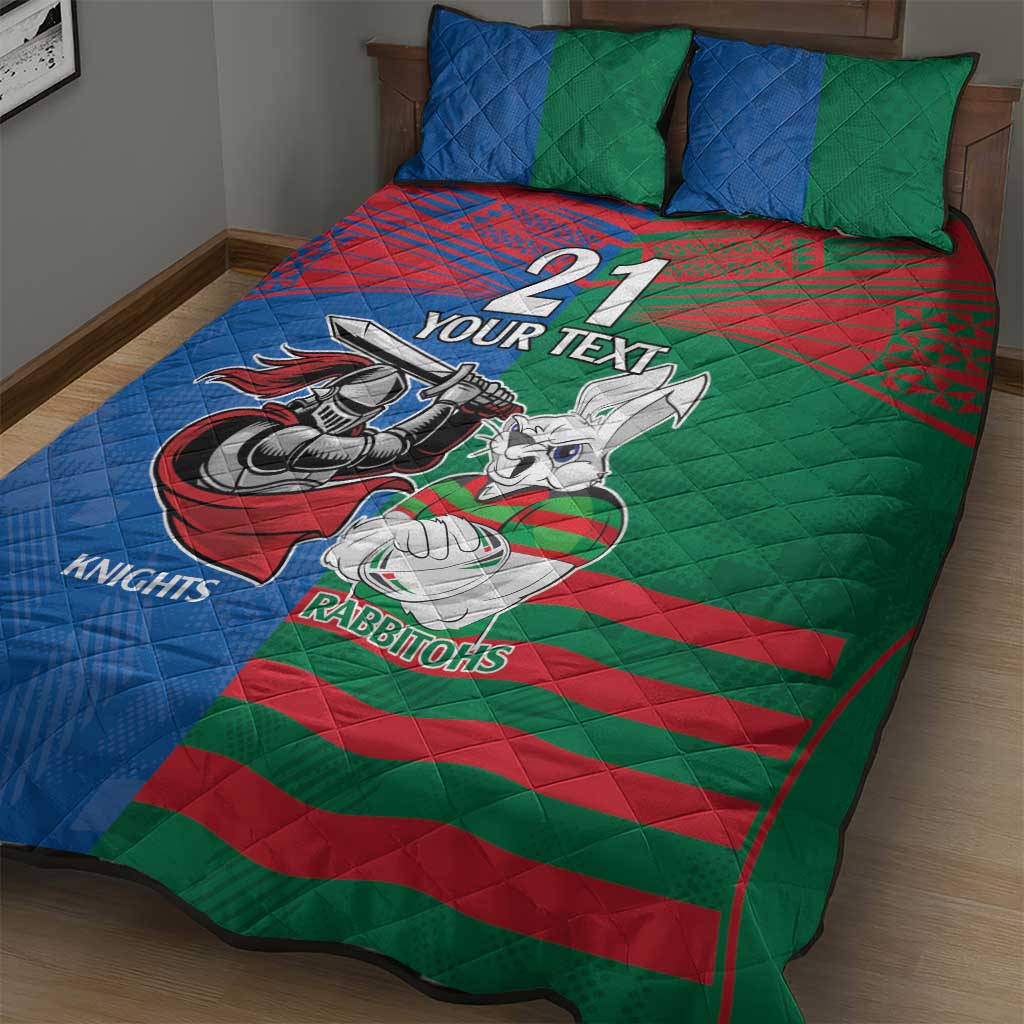 Custom Knights and Rabbitohs Mascot Together Quilt Bed Set