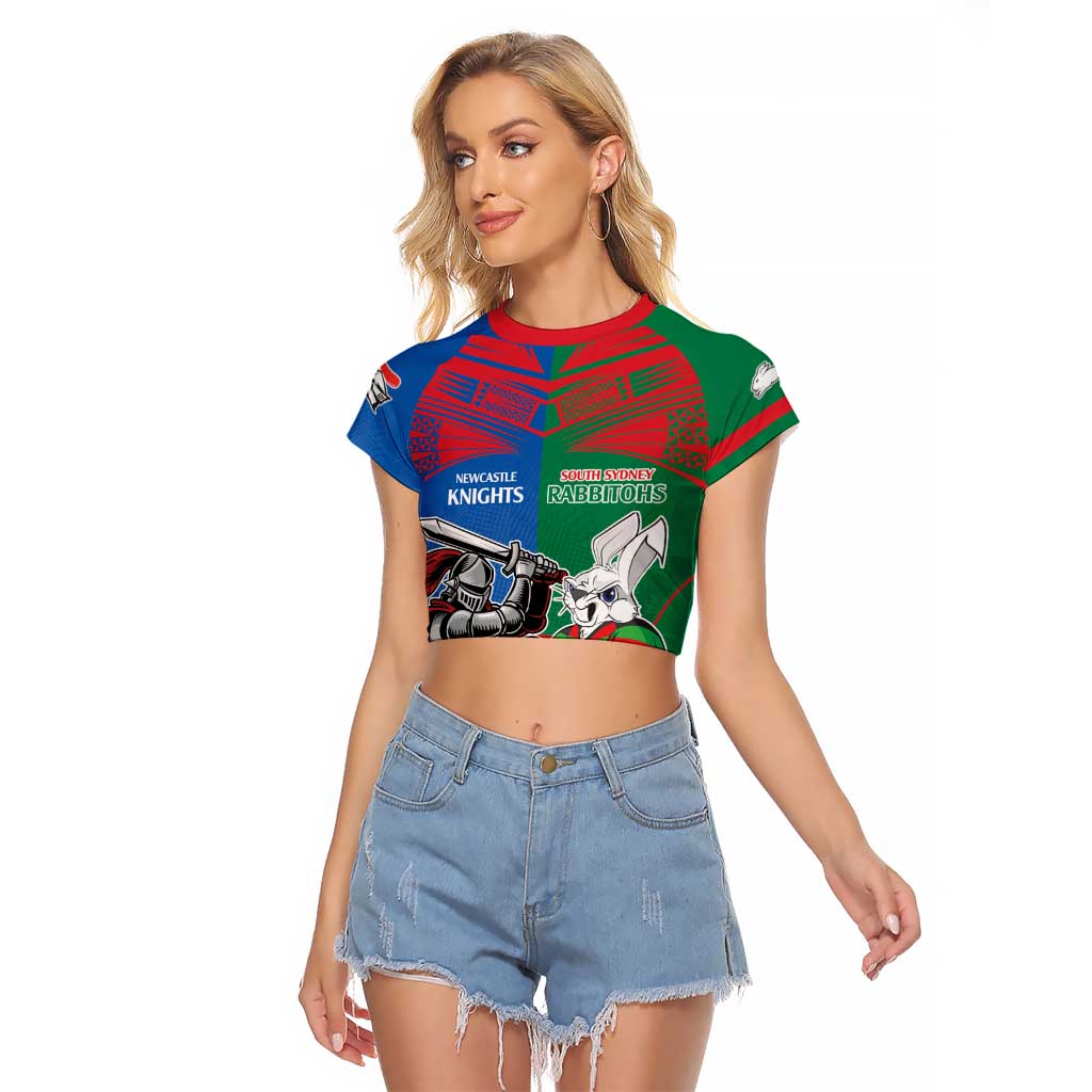 Custom Knights and Rabbitohs Mascot Together Raglan Cropped T Shirt
