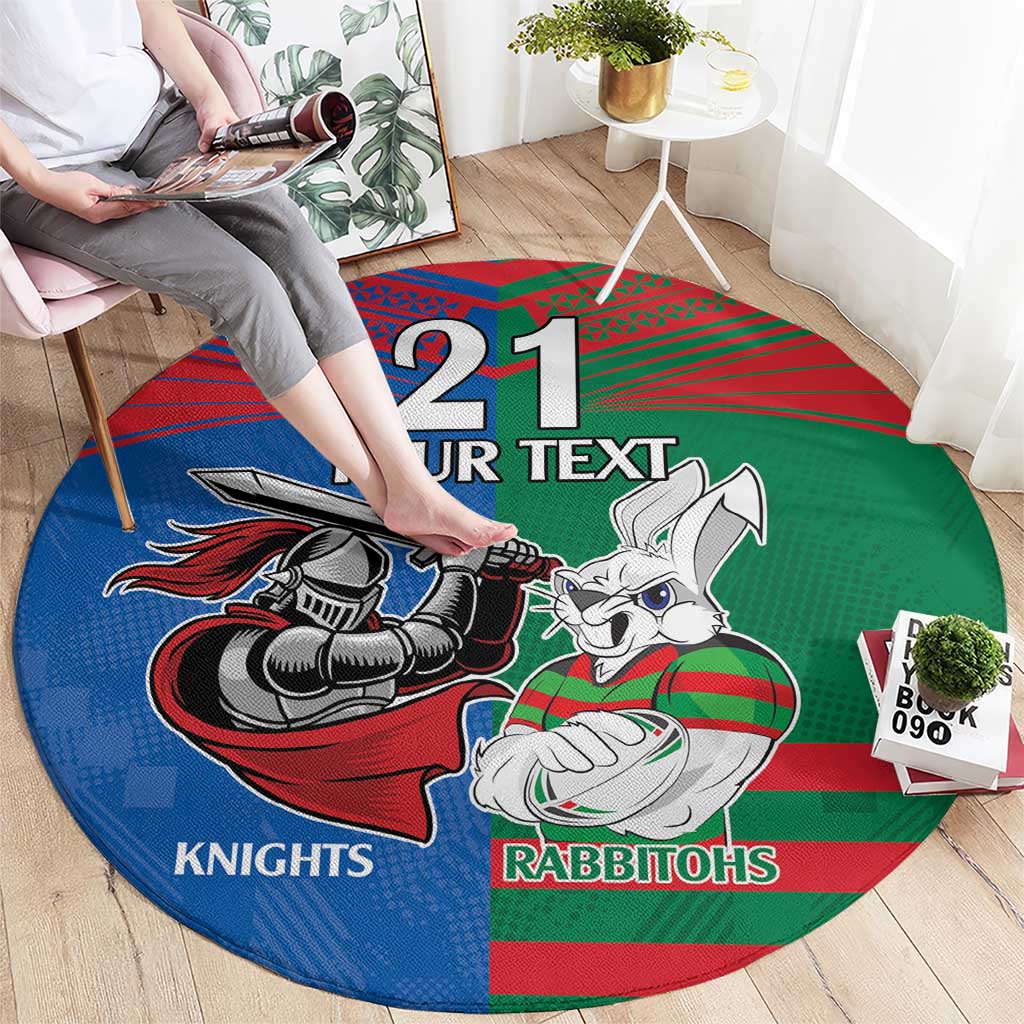 Custom Knights and Rabbitohs Mascot Together Round Carpet