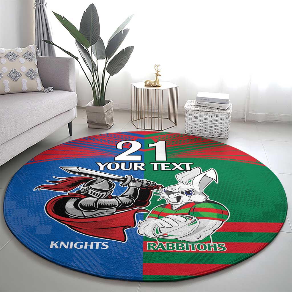 Custom Knights and Rabbitohs Mascot Together Round Carpet
