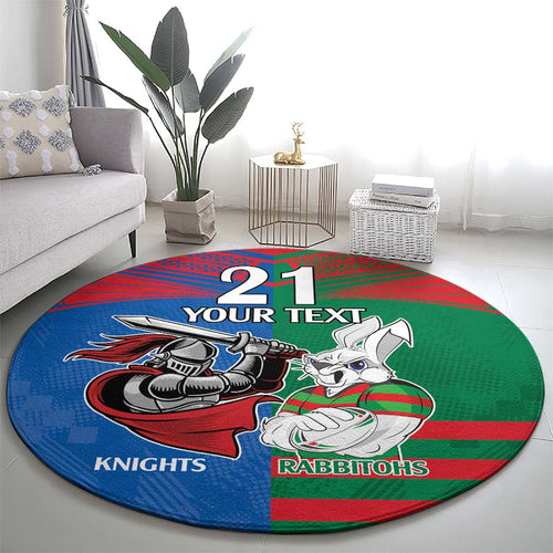 Custom Knights and Rabbitohs Mascot Together Round Carpet