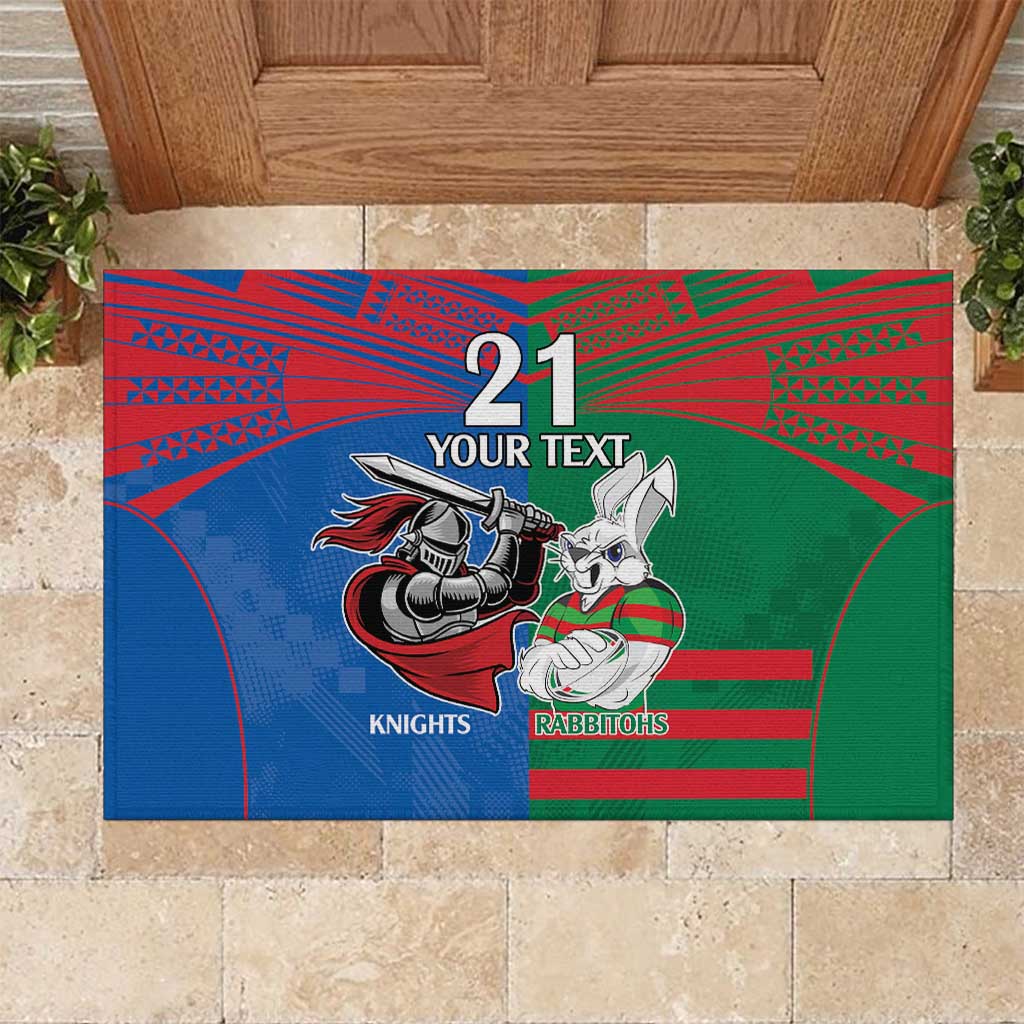 Custom Knights and Rabbitohs Mascot Together Rubber Doormat