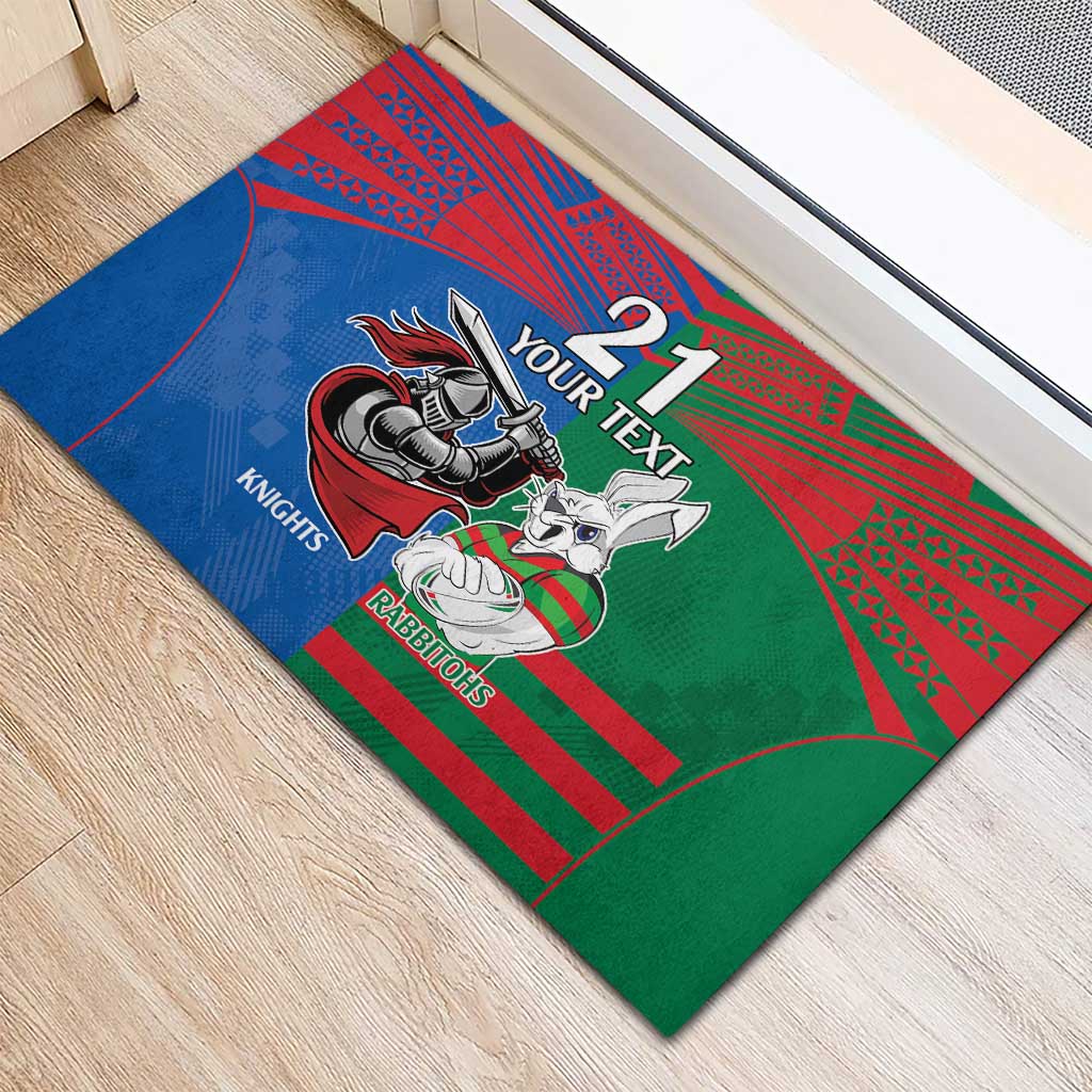 Custom Knights and Rabbitohs Mascot Together Rubber Doormat