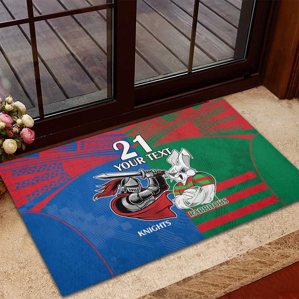 Custom Knights and Rabbitohs Mascot Together Rubber Doormat