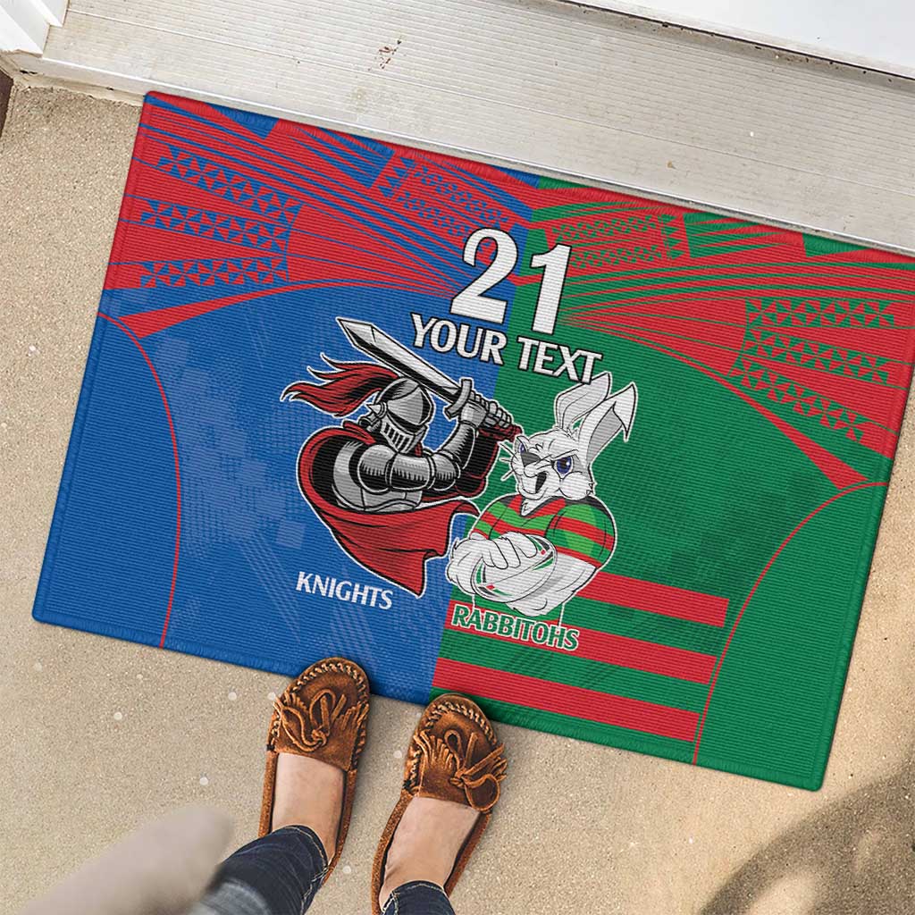 Custom Knights and Rabbitohs Mascot Together Rubber Doormat