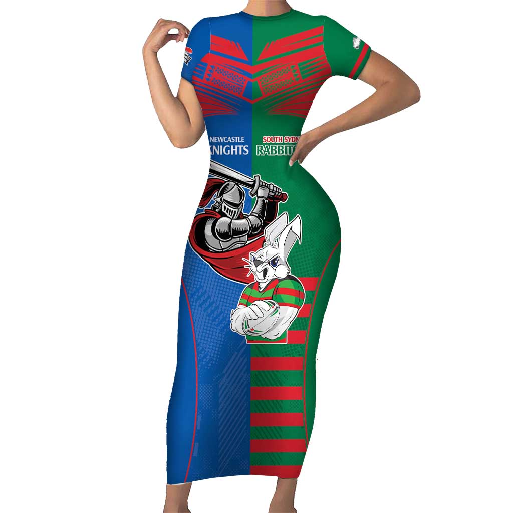 Custom Knights and Rabbitohs Mascot Together Short Sleeve Bodycon Dress