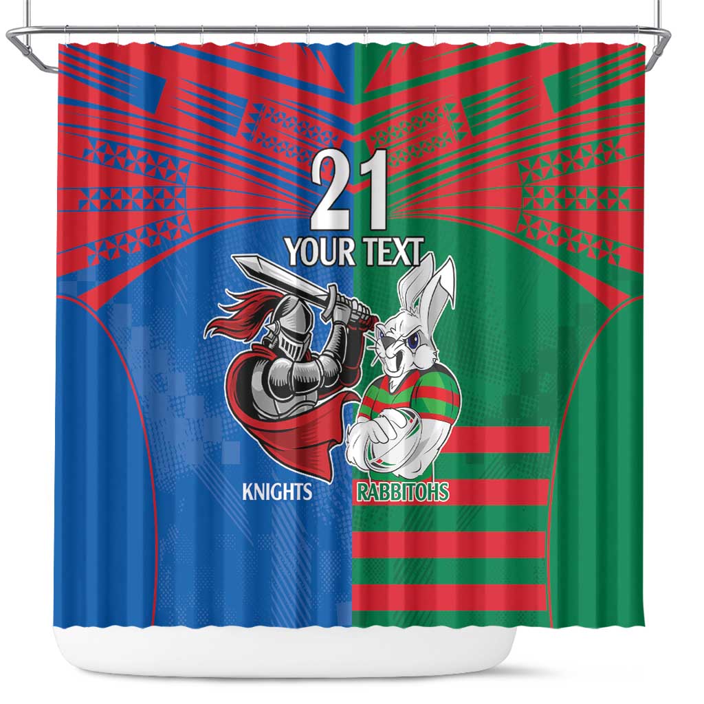 Custom Knights and Rabbitohs Mascot Together Shower Curtain