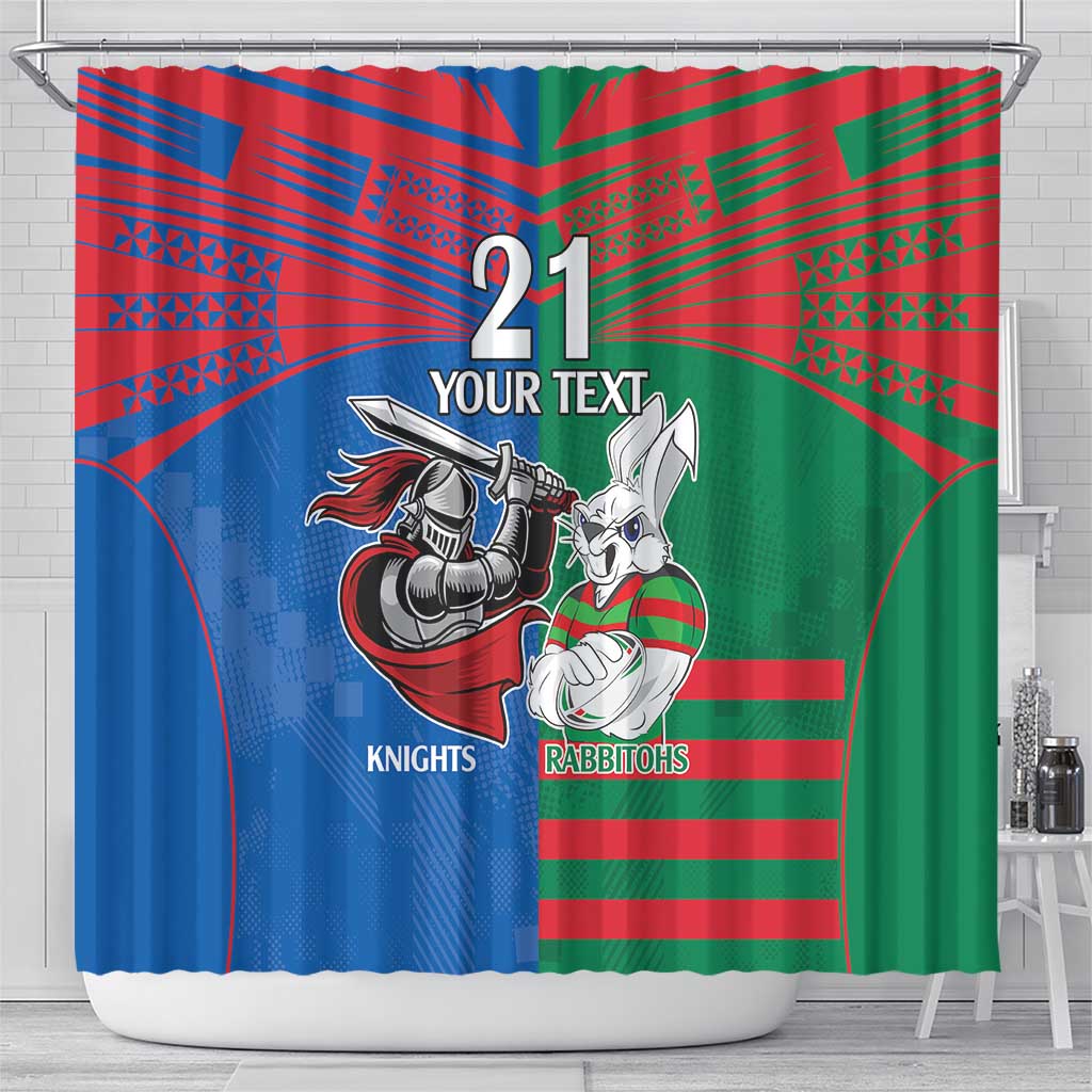 Custom Knights and Rabbitohs Mascot Together Shower Curtain