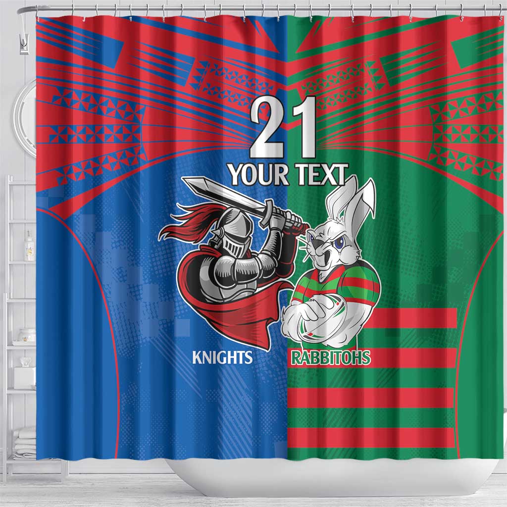 Custom Knights and Rabbitohs Mascot Together Shower Curtain