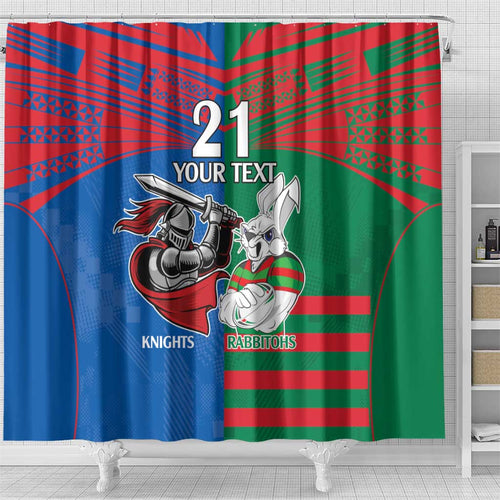 Custom Knights and Rabbitohs Mascot Together Shower Curtain