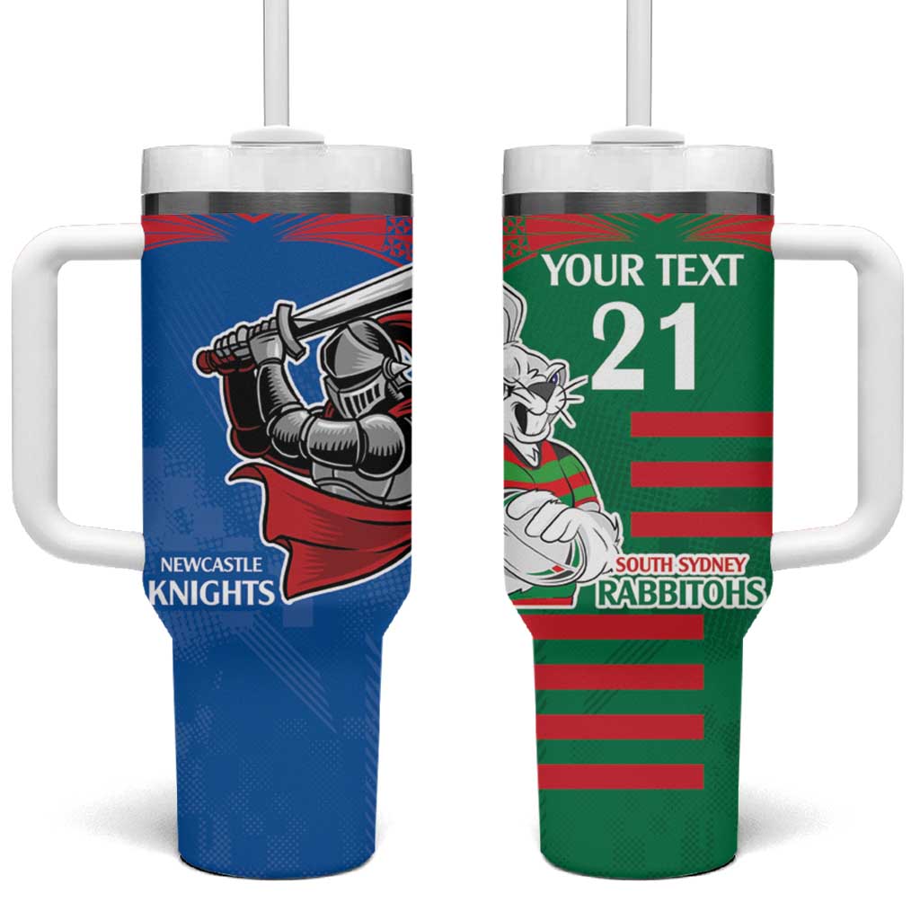 Custom Knights and Rabbitohs Mascot Together Tumbler With Handle